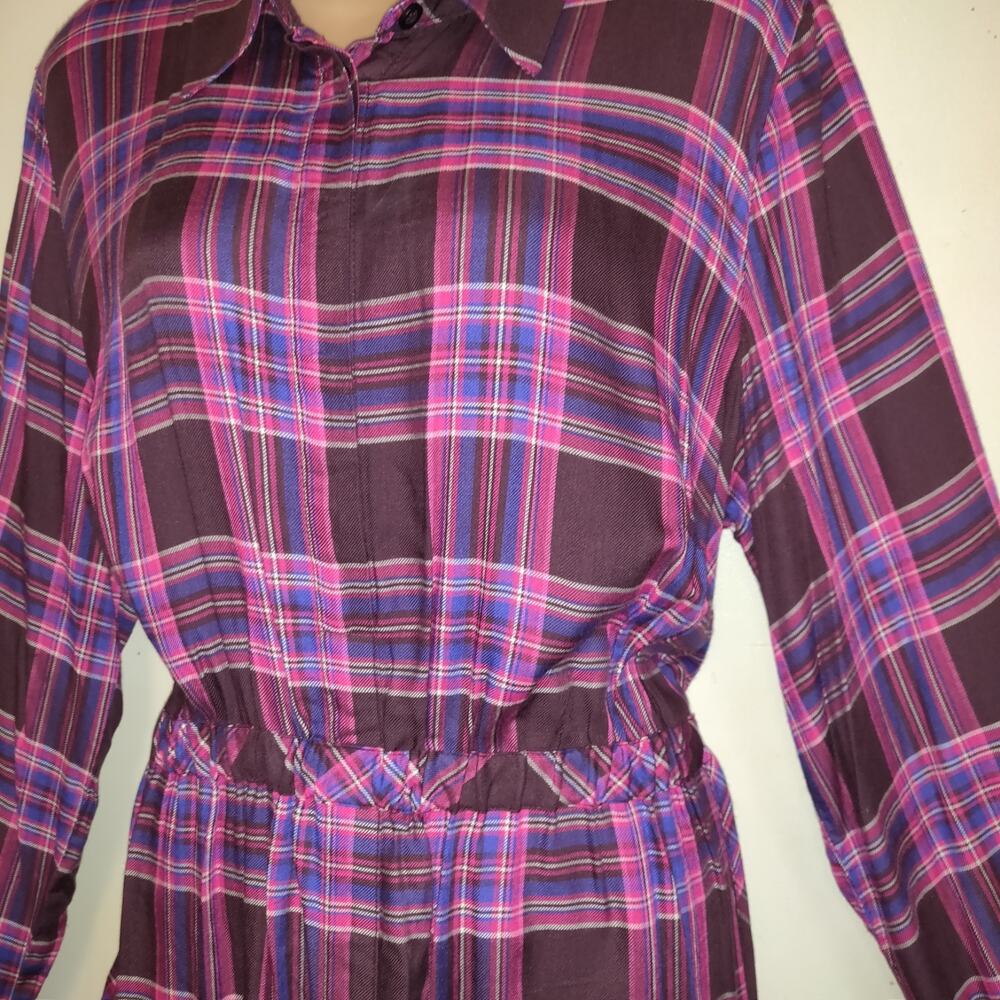 Roamans Plaid Dress PLUS 18W Purple Long Sleeve NEW Preppy Acadamia Teacher NWT - Picture 3 of 16